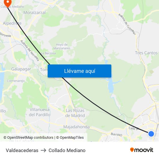 Valdeacederas to Collado Mediano map