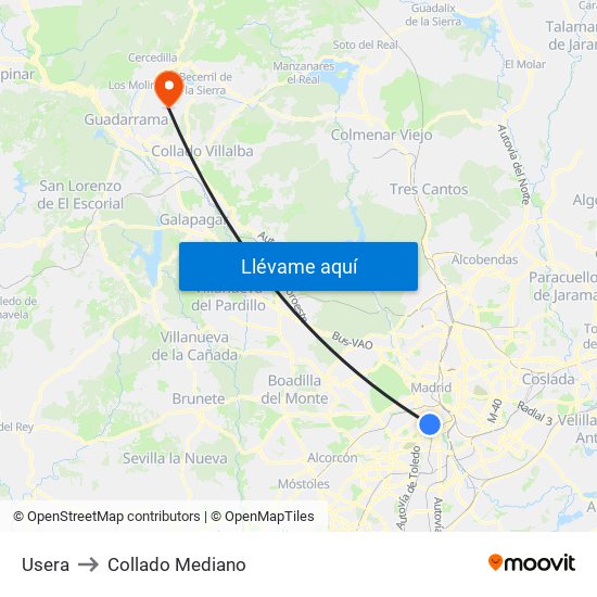 Usera to Collado Mediano map