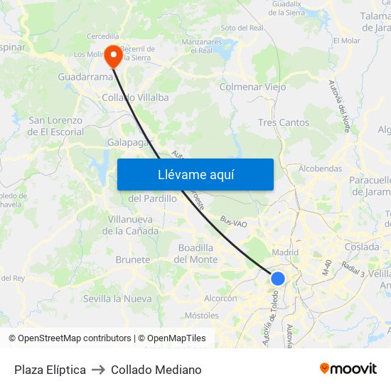 Plaza Elíptica to Collado Mediano map