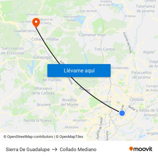 Sierra De Guadalupe to Collado Mediano map