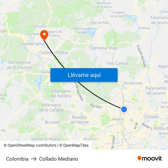 Colombia to Collado Mediano map