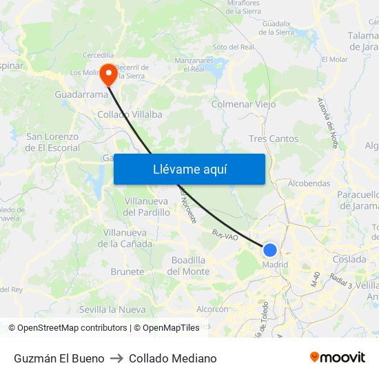 Guzmán El Bueno to Collado Mediano map