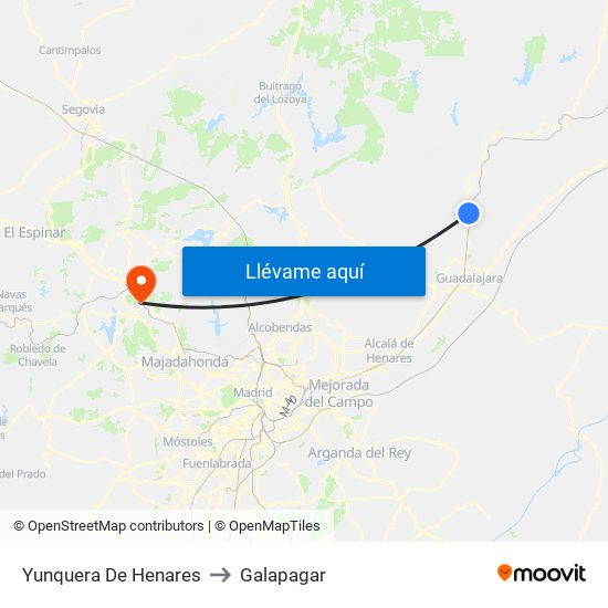 Yunquera De Henares to Galapagar map