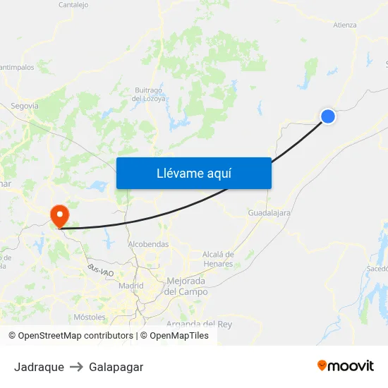 Jadraque to Galapagar map