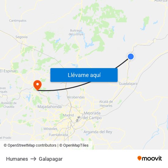 Humanes to Galapagar map