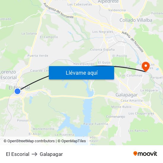 El Escorial to Galapagar map