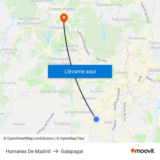 Humanes De Madrid to Galapagar map