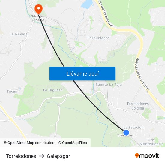 Torrelodones to Galapagar map