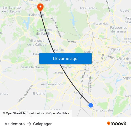 Valdemoro to Galapagar map