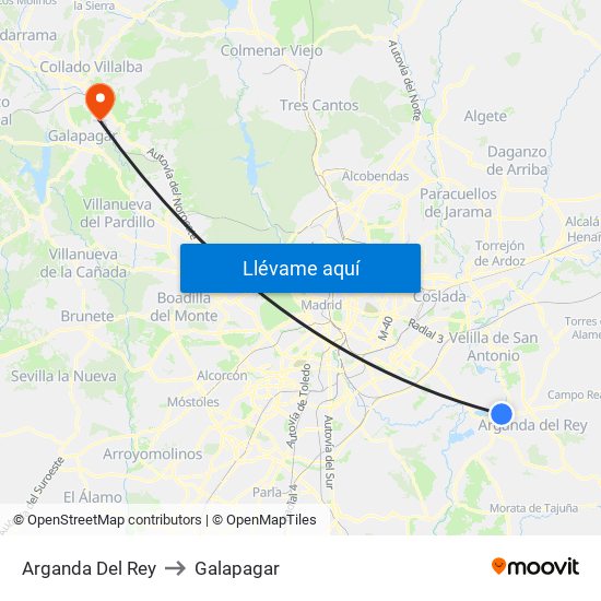 Arganda Del Rey to Galapagar map