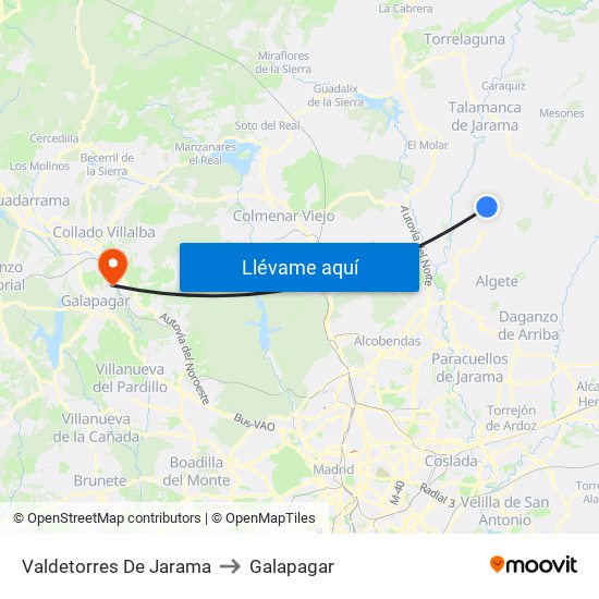 Valdetorres De Jarama to Galapagar map