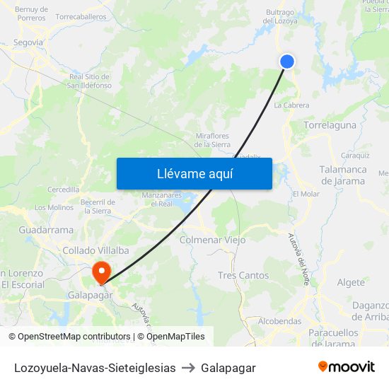 Lozoyuela-Navas-Sieteiglesias to Galapagar map