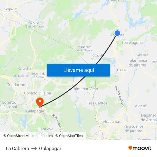 La Cabrera to Galapagar map