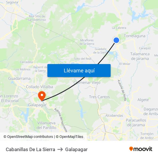 Cabanillas De La Sierra to Galapagar map