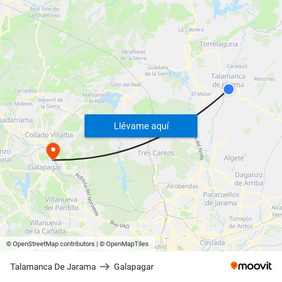 Talamanca De Jarama to Galapagar map
