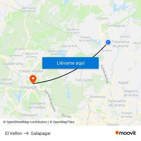 El Vellón to Galapagar map