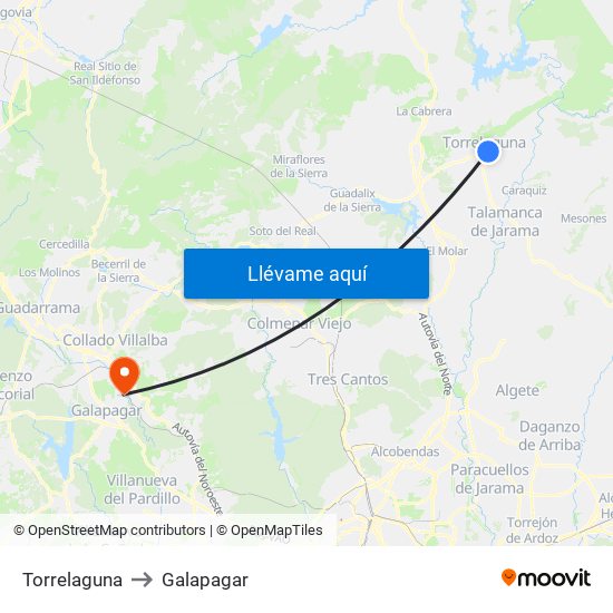 Torrelaguna to Galapagar map