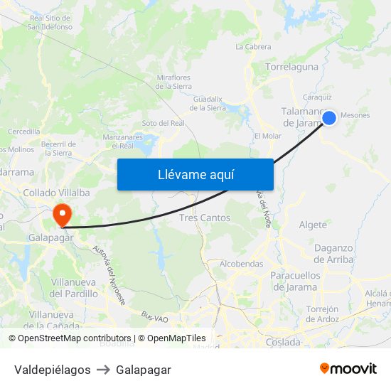 Valdepiélagos to Galapagar map