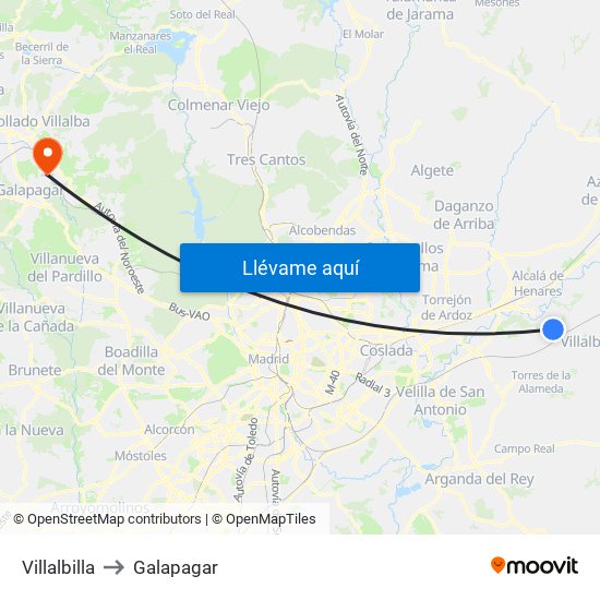 Villalbilla to Galapagar map