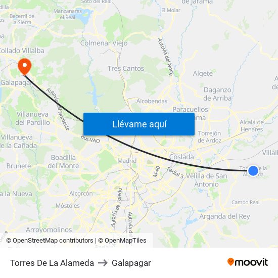 Torres De La Alameda to Galapagar map