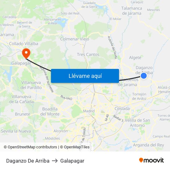 Daganzo De Arriba to Galapagar map