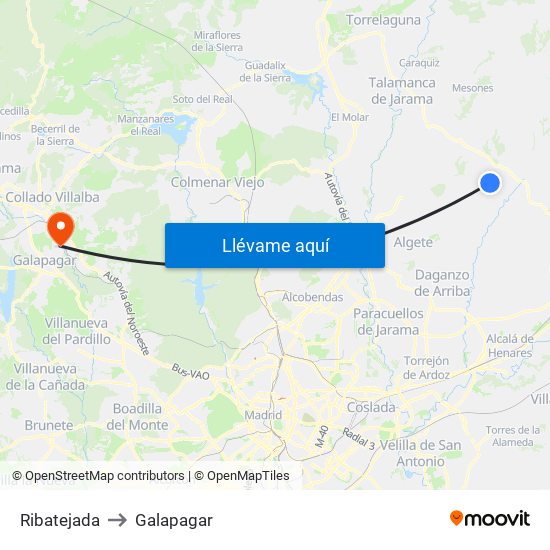 Ribatejada to Galapagar map