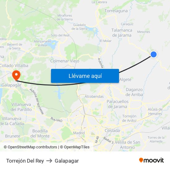 Torrejón Del Rey to Galapagar map