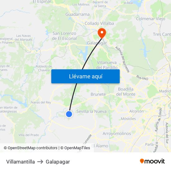 Villamantilla to Galapagar map