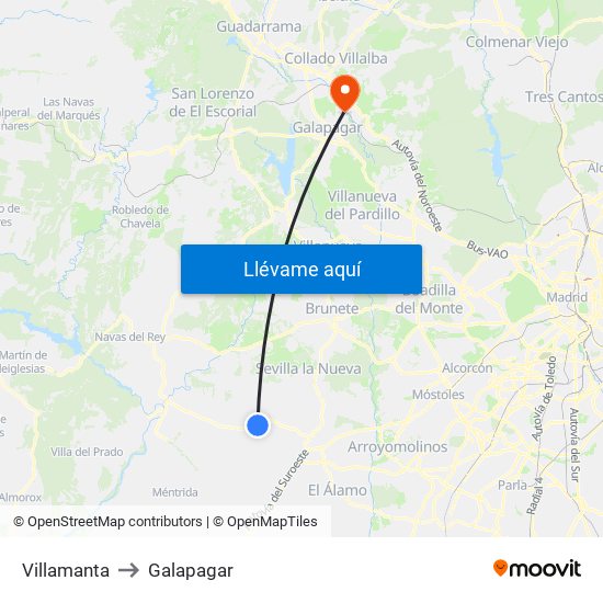 Villamanta to Galapagar map