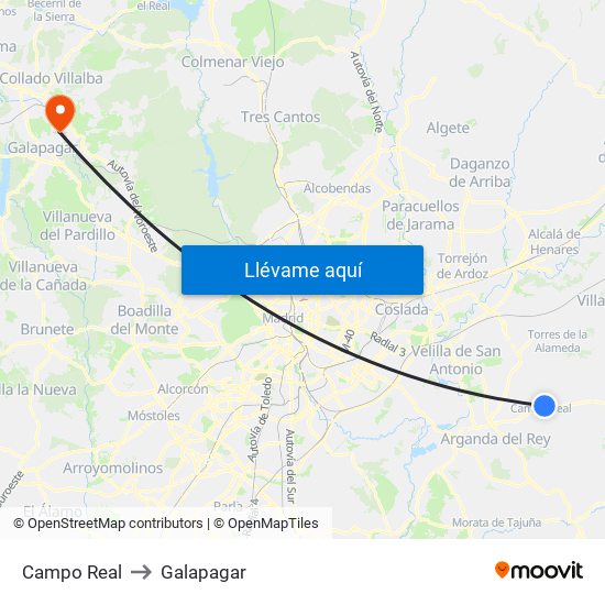 Campo Real to Galapagar map