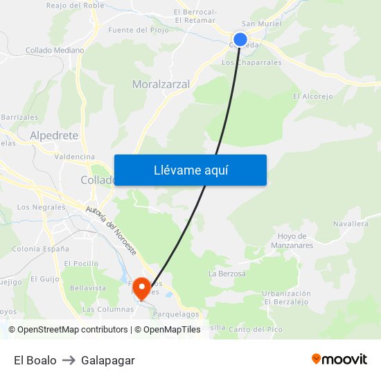 El Boalo to Galapagar map