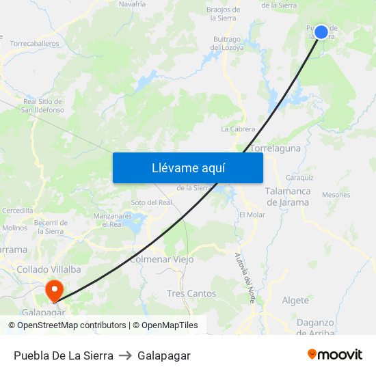 Puebla De La Sierra to Galapagar map
