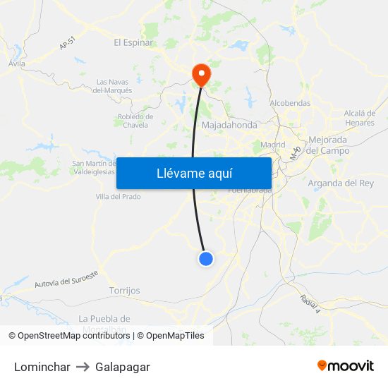 Lominchar to Galapagar map