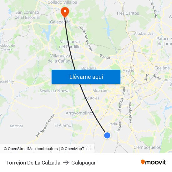 Torrejón De La Calzada to Galapagar map