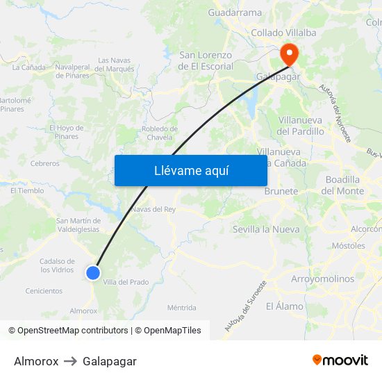 Almorox to Galapagar map