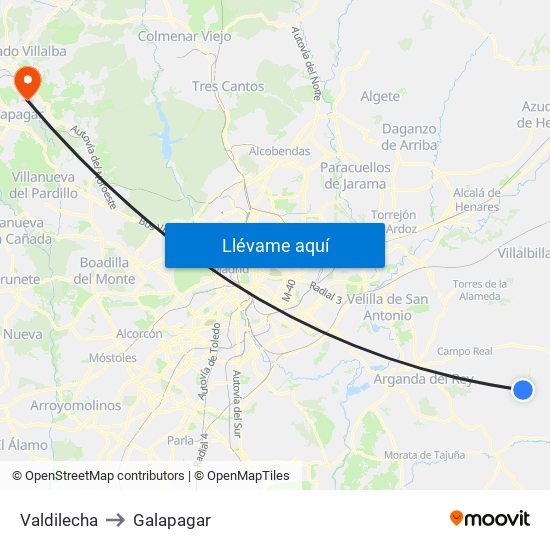 Valdilecha to Galapagar map