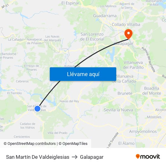 San Martín De Valdeiglesias to Galapagar map