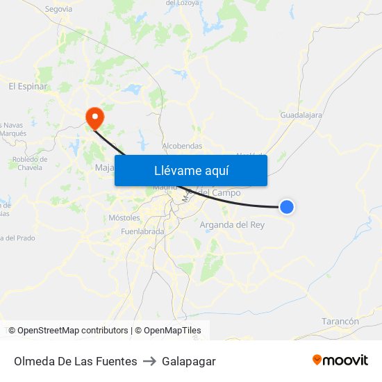Olmeda De Las Fuentes to Galapagar map