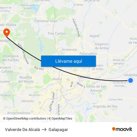 Valverde De Alcalá to Galapagar map
