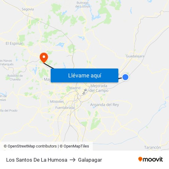 Los Santos De La Humosa to Galapagar map