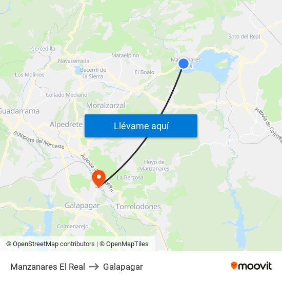Manzanares El Real to Galapagar map