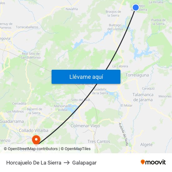 Horcajuelo De La Sierra to Galapagar map