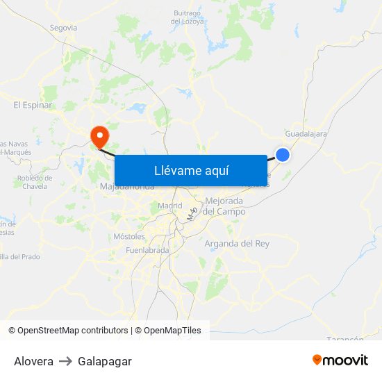 Alovera to Galapagar map
