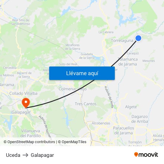 Uceda to Galapagar map