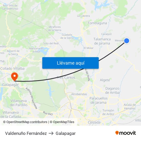Valdenuño Fernández to Galapagar map