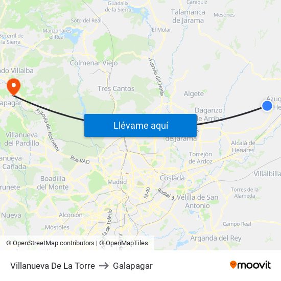 Villanueva De La Torre to Galapagar map