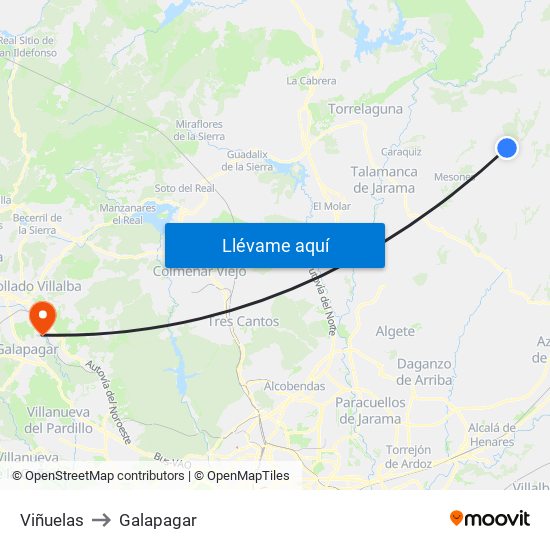 Viñuelas to Galapagar map