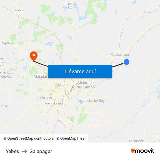 Yebes to Galapagar map