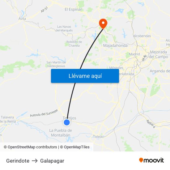 Gerindote to Galapagar map
