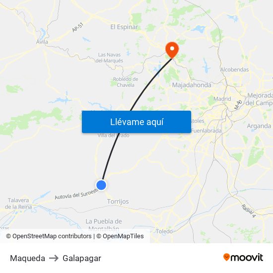 Maqueda to Galapagar map